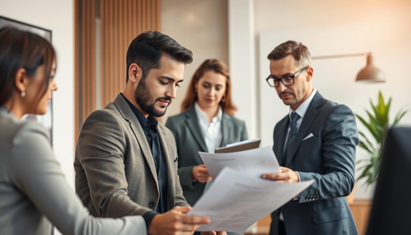 Family examining legal papers together